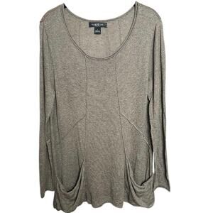 August Silk Gray Scoop Neck Knit Tunic Top Long Sleeve Pockets - L